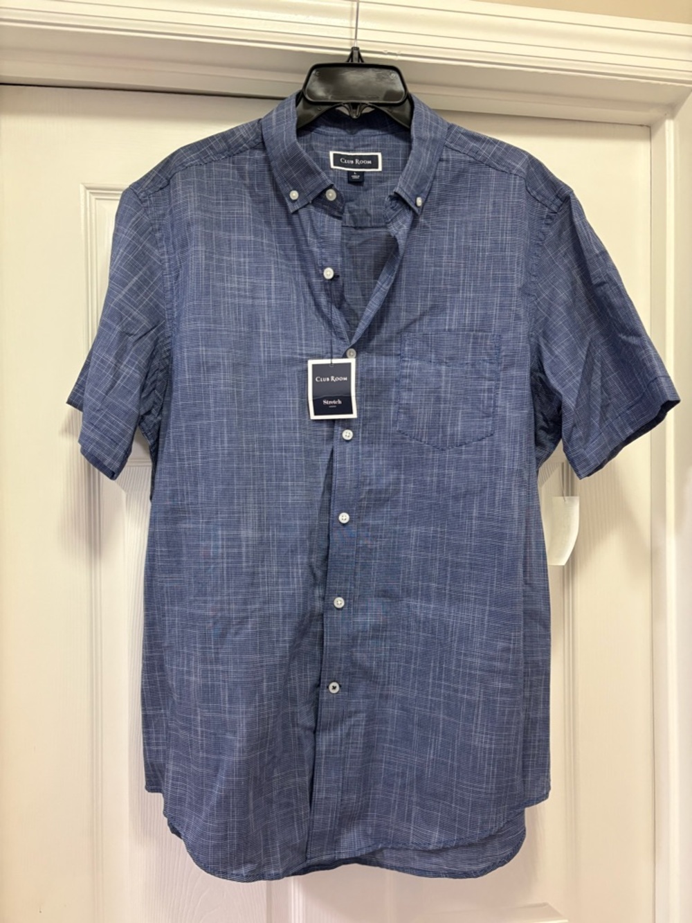 Club Room Men's Navy Blue Short-Sleeve Button-Down Shirt
